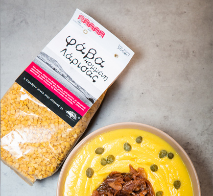 Φάβα με καραμελωμένα κρεμμύδια