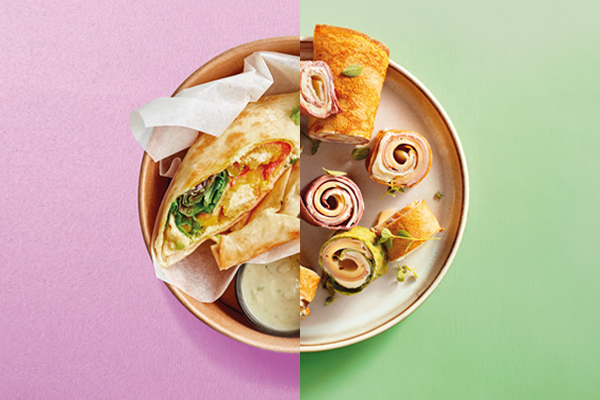 Πολύχρωμα ρολάκια ομελέτας αντί για fast food wrap